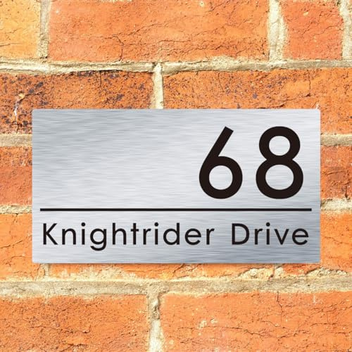 Custom Composite Aluminum Address Plaque – Personalized House Number Sign for Outdoor Use, UV Printed, Hidden Wall Mount, Weatherproof, Modern Brushed Silver Finish (Silver + modern font)