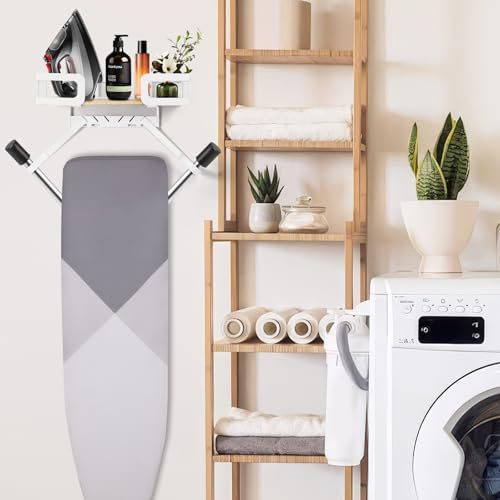 Jasfyee Ironing Board Hanger, Adjustable Hook Type Iron Board Hanger Wall Mount, Suitable for Laundry Room, Utility Room, Bathroom, Bedroom Iron Holder Wall Mount Accessories