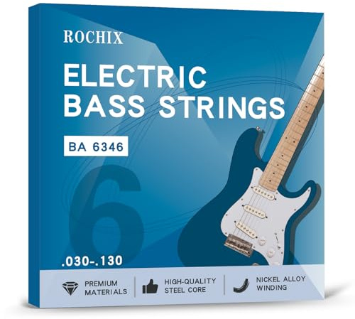 Premium Rochix BA 6346 6-saitige Bass-Saiten - Professional Grade, Stahlkern mit Nickel-Legierung umsponnen, exzellenter Klang & hohe Qualität