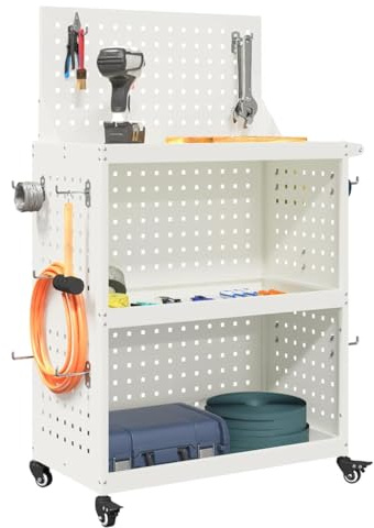 vidaXL Tool Trolley White 65 x 35 x 111 cm Cold-rolled Steel, Workshop Storage, Modern Tool Cart, Lockable Wheels, Mobile Trolley, Portable Organizer, Garage Cabinet System
