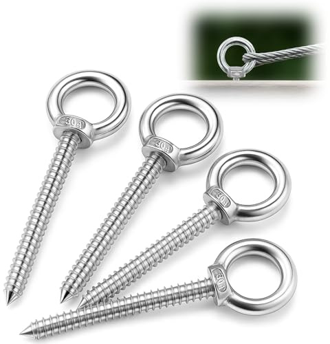 M10 Self Tapping Eye Bolt: 4PCS Stainless Steel Eye Hooks Screw in Eye Bolts Heavy Duty with 230 KG Load Capacity for Hammock Stand Swing Chair Indoor & Outdoor Uses (14 cm)