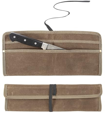 Knife Roll for Chefs,Waxed Canvas Vertical Knife Storage Case,Travel Carry-On Roll Bag,Rectangular Protector Sheath Pouch Organizer for Chef Kitchen Cutlery Knives Accessories,Cooking Tool