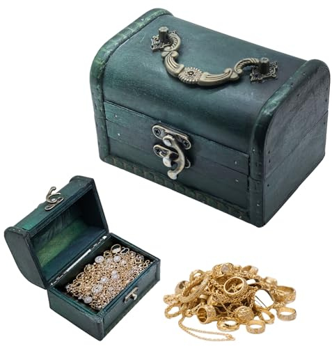Tuxuzal Holz Schatztruhe Kleine Kinder Schatzkiste Piraten | Schatztruhe Kindergeburtstag Holzkiste Geschenkbox Retro Schatzkiste Holztruhe für Aufbewahrung und Dekoration