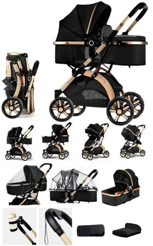 Rexhan Baby Pram, 2 in 1 Foldable Baby Buggy, Reversible Pushchair, All in One Stroller, Newborns, Toddlers, Infants, 0-4 Years, Aluminium Frame, Shock Absorbers, Lightweight