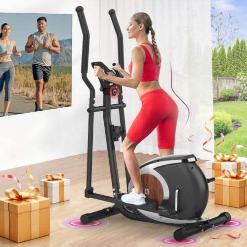 Vélo Elliptique avec Soutenir l'APP Bluetooth Fitness, 16 Niveaux de Résistance Réglables, Écran LCD, Porte-Bouteille, Appareil Elliptique Ultra-Silencieux pour La Maison Capacité Max 120KG