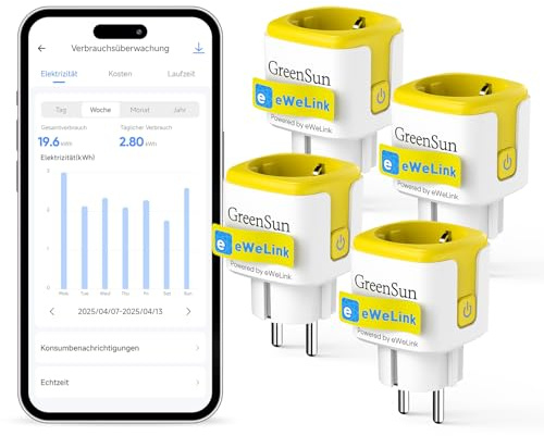 GreenSun WLAN Steckdose mit Stromzähler, 16A 3680W, kompatibel mit eWeLink