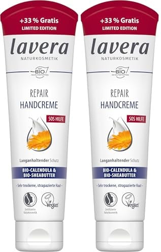 lavera Repair Handcreme - 33% mehr Inhalt - SOS Creme für Hände - lindert Spannungsgefühle - langanhaltender Schutz - vegan - Naturkosmetik - 100 ml (Packung mit 2)