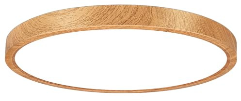 LightingWill LED Deckenleuchte Holzoptik 24W Ø30CM, 2800LM, 5000K Tageslichtweiß, Rund Flach, Modern Deckenlampe für Wohnzimmer, Schlafzimmer, Küche, Flur, Bad
