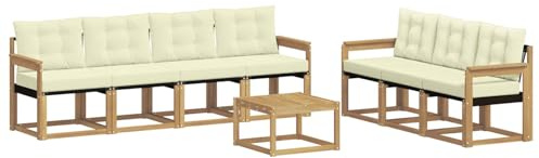 vidaXL Outdoor-Sofagarnitur mit Kissen 8 pcs Weiß und Creme, Moderner Garten-Sofa, strapazierfähiges Outdoor-Sektionen-Set, bequemes Terrassenmöbel, ideal zum Entspannen