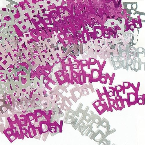 Happy Birthday Confetti 14g - Pink & Silver Metallic Foil Table Scatter Sprinkles, Party Decorations for Birthday Tables, Cards, Invitations, Gift Bags and Celebration Décor