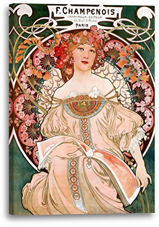 Printed Paintings Leinwand (60x80cm): Alfons Mucha - Frau umringt von Blumen