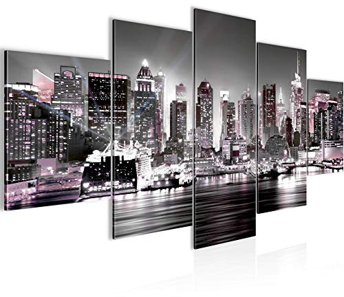 Runa Art - Bilder New York City 200 x 100 cm 5 Teilig XXL Wanddekoration Design Rosa Grau 605551b
