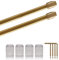 Vitragestangen 2er Pack ausziehbar, 2 Gardinenstangen mit Selbstklebehaken - Befestigung ohne Bohren (Farbe: messing glänzend, Größe: 60-90cm)