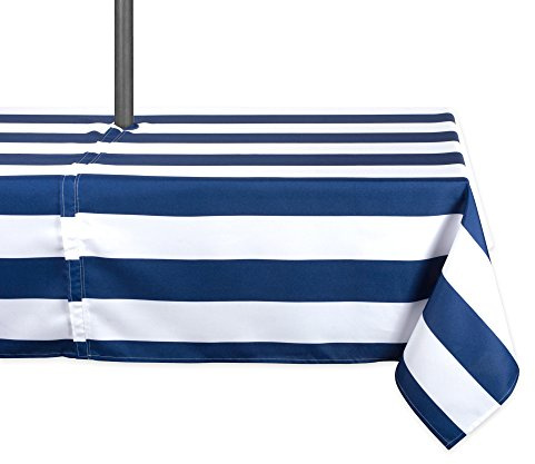 DII Cabana Stripe Outdoor Tabletop Collection, Stain/Wrinkle Resistant & Waterproof, 60x84 Rectangle Zipper Tablecloth, Nautical Blue