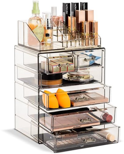 Sorbus Kosmetikkoffer für Make-up und Schmuck, geräumiges Design, ideal für Badezimmer, Kommode, Waschtisch und Arbeitsplatte (3 große, 4 kleine Schubladen, schwarzer Schmuck)