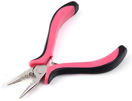 Vlasy 1 Stück Haarverlängerung Zange 3 Loch Haar Zange Nanoringe Microringe Extensions Echthaar für Anwenden und Entfernung Zange(Rosa)