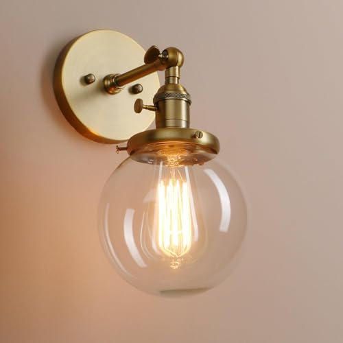 Pathson Réglable Applique Abat-jour en Verre Lampe Rétro Industrial Lampe Murale Plafonnier Rétro Eclairage pour Café,Cuisine,Salle à Manger et Grenier (Ampoule Non Inclus) Antique