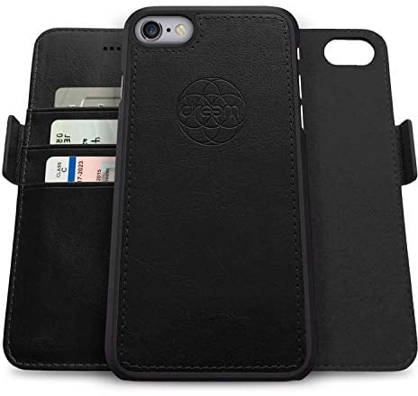 dreem Fibonacci 2-in-1 Wallet Case for Apple iPhone 6 Plus & 6s Plus - Luxury Vegan Leather, Magnetic Detachable Shockproof Phone Case, RFID Card Protection, 2-Way Flip Stand - Black