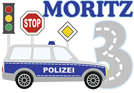 MissRompy Geburtstag DTF Bügelbild Polizei (804) für dunkle und helle Stoffe Zahl groß Aufbügler Alter Bügelbilder Applikation Aufbügelbild