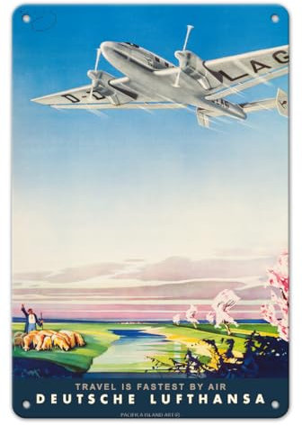 Pacifica Island Art Germany - Travel is Fastest by Air - Deutsche Lufthansa German Airways - Vintage Fluglineposter von Kurt Wendt c.1937 - Fine Art Print 8 x 12 in Tin Sign Mehrfarbig