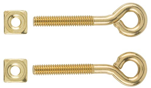 Brass Plated Plain Eye Bolts with Nuts | Pack of 2 | Screw Eye Hook or Eyelet Screw for Bail Pulls & Some Other Furniture | M-1
