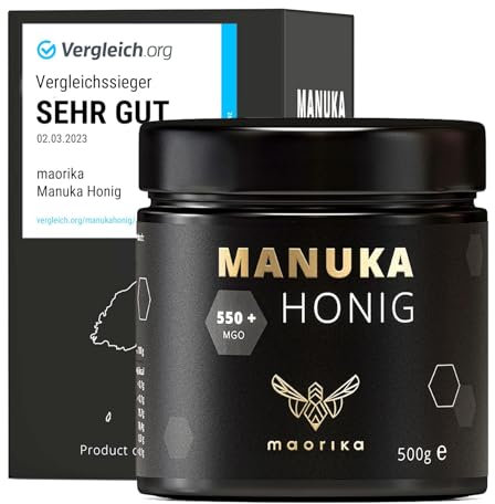 maorika - Manuka Honig 550 MGO + 500g im Glas (lichtundurchlässig, kein Plastik) - laborgeprüft, zertifiziert aus Neuseeland