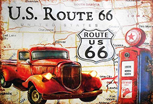 Schatzmix Auto US Route 66 Tankstelle Metallschild Wanddeko 20x30 cm tin Sign Blechschild, Blech, Mehrfarbig