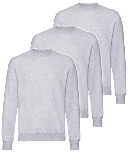 Fruit of the Loom 3er Pack Classic Set-In Sweat Herren, NEU, Größe:L, Farbe:Graumeliert