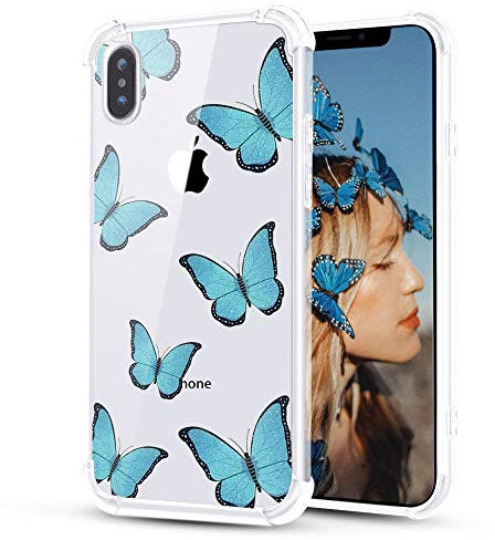 LuGeKe Blue Butterfly Clear Cover for iPhone Xs Max, 6.5'' Shockproof Bumper Cases for Apple iPhone XS Max with Design, Cute Personalized Phone Covers, Blue Butterfly