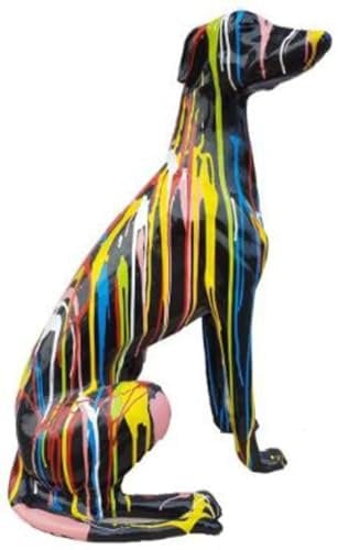 Casa Padrino Designer Dekofigur Windhund Schwarz/Mehrfarbig 35 x 55 x H. 80 cm - Wetterbeständige Deko Skulptur - Wohnzimmer Deko - Garten Deko - Deko Tierfigur