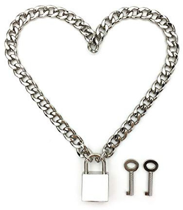 Succuba Padlock Necklace Chain Collar Choker with Two Keys and Box for Women, Men and Pet, Metal