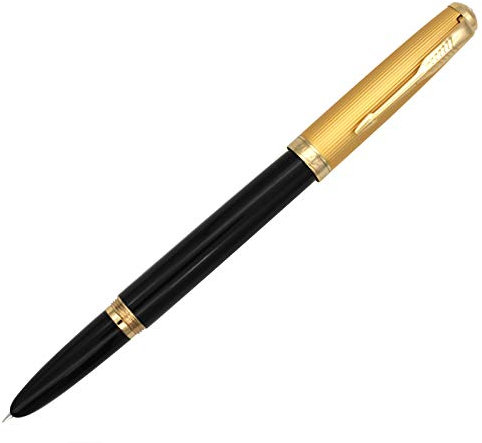 Gullor Fountain Pen with Ink Convertor, Golden Screw-on Cap, Fine Nib, Black