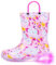 Hugrain Adorabili stivali di gomma luminosi per bambini con manici facili da indossare, Unicorno viola rosa, 31 EU