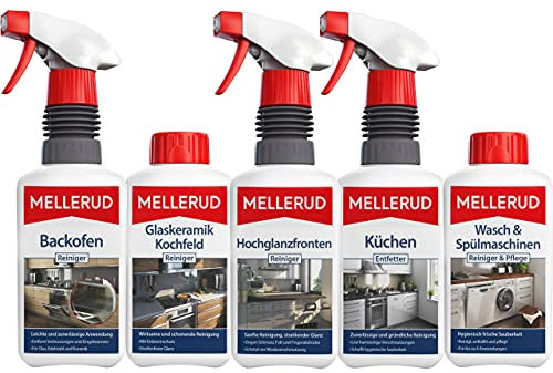 MELLERUD Küche Reinigungsset | Kraftvolle Fettlösekraft & streifenfreier Glanz für Ihre Küche | Set mit 5 Produkten