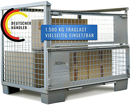 Eurogitterbox Gitterbox I Für Industrie, Garten & Brennholz Aufbewahrung I German Seller I 1240 mm x 970 mm x 835 mm I grau aus Stahl, Traglast 1500 kg, Gewicht 70 kg, für Lager und Transportzwecke