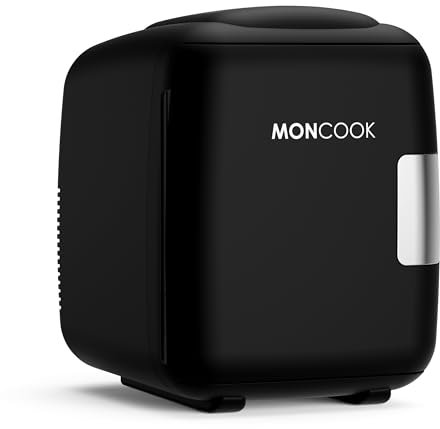 MONCOOK Mini Fridge For Bedrooms - Small, Portable & Quiet Mini Fridges For Skincare, Medicine, Food & Drinks - Cooling & Warming Function - Perfect For Home, Office, Car Or Travel - 14L - Black Mono