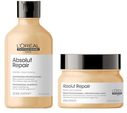 L'Oréal Professionnel | Pflegeset für strapaziertes und trockenes Haar, Mit Quinoa, Serie Expert, Absolut Repair Shampoo 300 ml & Maske 250 ml