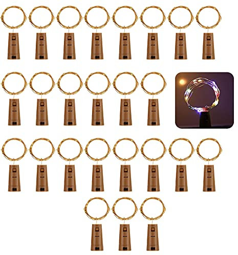 Flaschenlichter mit Kork, Kupferdraht mit 20 LEDs, 2 m LED-Lichterkette, batteriebetriebene Weinglas-Lichterkette für DIY, Schlafzimmer, Weihnachtsdekoration, Party, Hochzeit, Halloween, 25 Stück