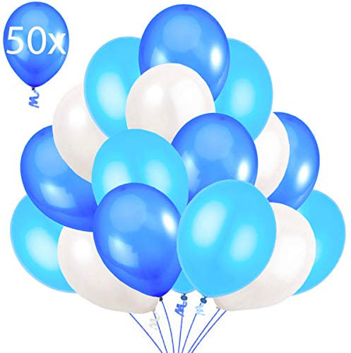 50 Luftballons Blau Weiß Hellblau Ballon 36 cm Partyballon Deko Babyblau Himmelblau Dunkelblau 3,2g. Dekoration fur Geburtstags, Baby Shower, Baby Dusche Party