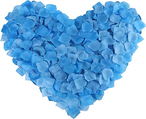 Happium Lot de 1000 pétales de rose artificiels en soie - Décorations romantiques - Émulation - Pétales de rose pour décoration de mariage, Saint-Valentin, confession - Décoration de fête, (bleu)