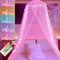 Pink Bed Canopy mit 18 Farben Star Lights für Mädchen, Princess Canopy Bed Curtains mit 100LED Farbwechsel LED-Lichtern für Twin Full Queen King Bed
