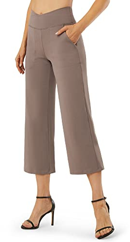 G4Free Yoga Hose Damen mit Taschen Bootcut Yogahose Hohe Taille Weites Bein Caprihose Überkreuzte Taille Weites Bein Anzughose Elegant für Arbeiten Sport Yoga