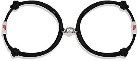 MANVEN 2 Stück Magnetisches Paar Armband Gegenseitige Anziehung Handgemachte Herz Freundschaft Armbänder Geschenk für Frauen Männer Freund Freundin Schwarz