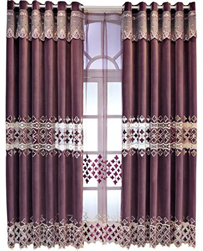Ricamo Pizzo Tenda,Classica Viola Tenda Tende,Tende Oscuranti Lusso Pannelli Superiore Grommet per Il Soggiorno Camera-Viola. 200x270cm(79x106inch) 1pcs