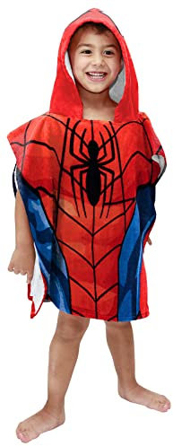 Jay Franco Marvel Avengers Spiderman Kapuzenponcho-Badetuch 56 cm x 56 cm 100% Baumwolle Kinder Umziehrobe