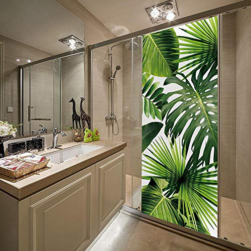 LuSeven poster salle de bain Feuilles d'art simples 80x200cm(31.49 inches * 78.74 inches) Sticker Porte Trompe l'oeil Effect 3D Intérieure Muraux PVC Stickers pour Décoration Mur Salon Cuisine Chambre