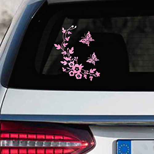Leniutor Adesivi decorativi per auto, in vinile, 16 colori, impermeabili, con farfalle, motivo floreale, per finestrini dell'auto, 28 x 34 cm, colore: rosa lucido