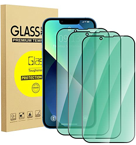 zonyee Screen Protector for iPhone 13, 3 Pack Anti Blue Light Tempered Glass Protective Film [Green Light Eye Protection] Compatible with iPhone 13 6.1'', Anti Fingerprint, Anti Scratch