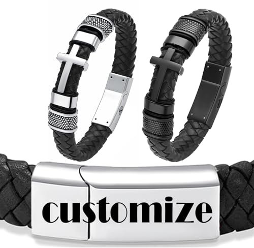 Minicremation Urnenarmband für Asche aus echtem Leder, für Asche, Schmuck, Urnenarmreifen, Medaillon, Andenken, Armband für Herren, 24cm/9.44in, Edelstahl, Kein Edelstein