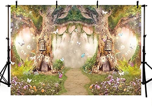 MEHOFOND 3 x 2,1 m Märchenwald-Hintergründe, Wunderland-Prinzessinnen-Foto-Requisiten, verzauberte Fee, Blume, Foto-Hintergrund für Party-Dekoration, Tapete, Fotoshootings, Studiokabinen